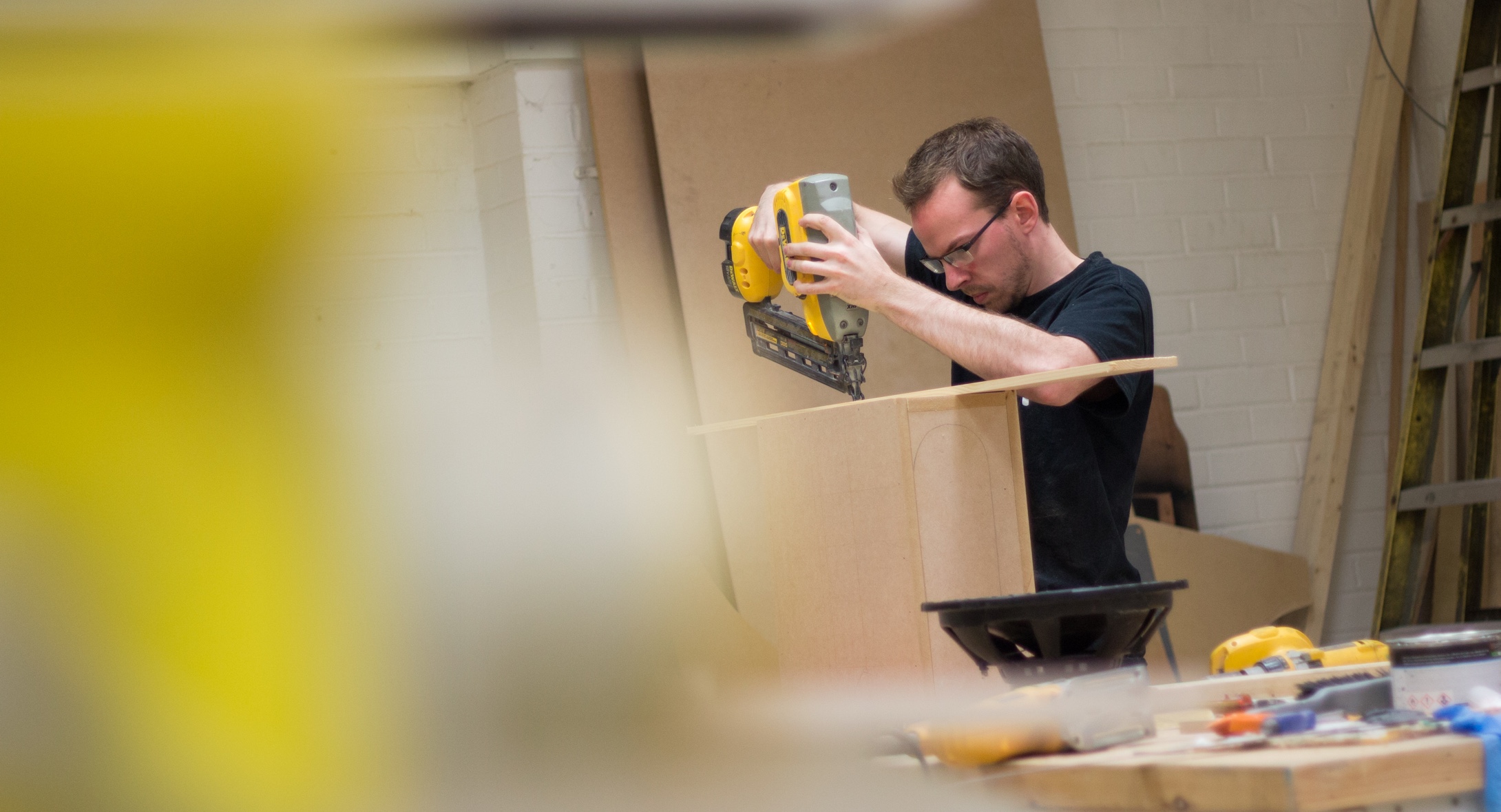 Gavin nailing a subwoofer box